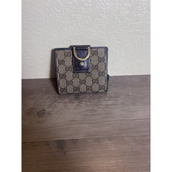 Gucci GG Canvas Bifold Wallet Brown Leather Trim Vintage Logo Gold Hardware - Picture 2 of 7